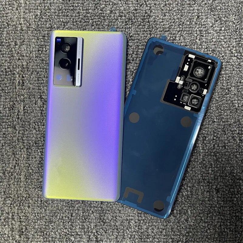 Задняя крышка аккумуляторного отсека для Vivo X70 Pro, дверца корпуса, заднее стекло, крышка аккумуляторного отсека с рамочным объективом, 6,56 дюйма фиолетовый